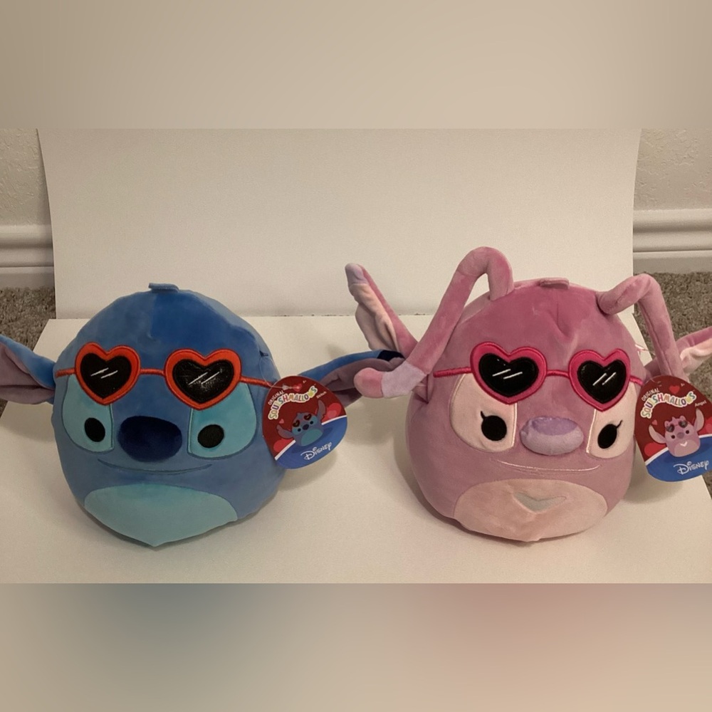 Set of 2 Disney Stitch ANGEL AND STITCH Valentine Squishmallows 8” NWT